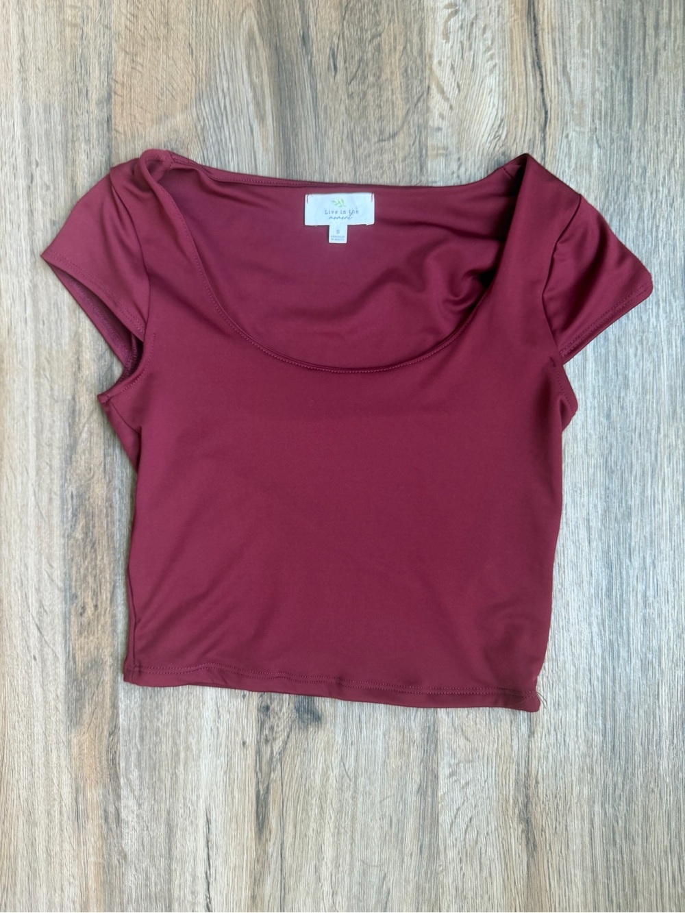Love Tree Scoop Neck Crop Top in Burgundy